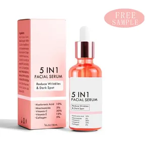 Private Label Whitening Hydrating Vitamin C Hyaluronic Acid Anti Age Wrinkles Firm Instant Lift 5 In 1 Facial Serum For Face