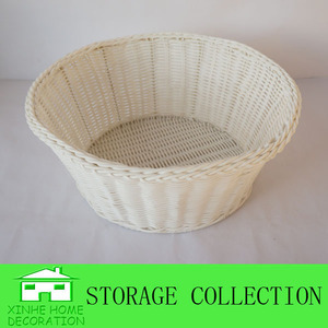 XH Wholesale Handwoven Durable Organizer <strong>Round</strong> White Plastic Rattan Home Storage <strong>Wicker</strong> <strong>Basket</strong> - Product Image 6