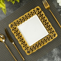 Service de vaisselle de luxe en céramique creuse à bord doré personnalisé avec motif de fleurs pour mariages, restaurants et fêtes