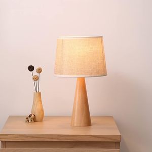 Modern Nordic <strong>Table</strong> Lamp, Solid Wood Base with Warm White Dimmable LED for Bedroom, Living Room, Hotel Nightstand - Product Image 1