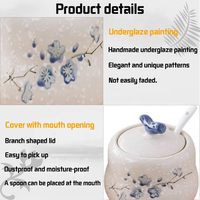 Sucrier en céramique avec couvercle 13.5 oz Épice en céramique Salière Sucrier Pot d'assaisonnement Ensemble pour cuisine Passe au lave-vaisselle
