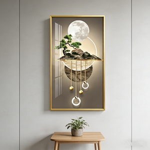 Peinture en porcelaine cristalline 3D avec impression lumineuse, motifs pin et montagne - Cadre en alliage d'aluminium doré, art mural <span class=keywords><strong>moderne</strong></span> pour la maison et le bureau - Product Image 5
