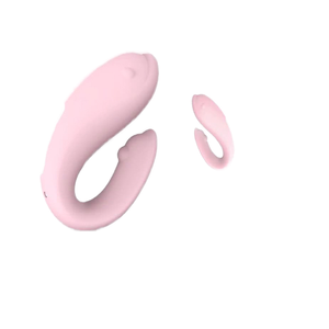 Vibrateur portable interactif pour couple Little Dolphin avec télécommande, double tête vibrante, résonance, en silicone - Product Image 1