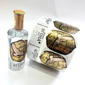 Etiqueta de vinil para embalagem de garrafas de vodka, etiqueta metálica à prova d'água com logotipo dourado personalizado e estampado