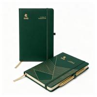 Agenda de Negocios Personalizada con Tapa Dura de Cuero, Logotipo Grabado, Borde Plateado y Portaplumas