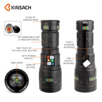 Linterna de Aleación de Aluminio Brillante con Lámpara Láser Blanca de 60w, Enfoque Telescópico y Carga Tipo-C, Marca KINSACH, Venta al Por Mayor