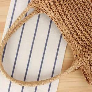 Sac fourre-tout d'été portable résistant à l'eau en paille tressée à la main pour femme, idéal pour la plage et les voyages, avec port USB, vente en gros - Product Image 3