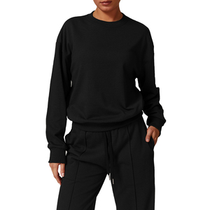 Combinaison de sport d'hiver pour femmes ensemble de combinaison <span class=keywords><strong>pantalon</strong></span> évasé de fitness confortable avec pull à cordon de serrage doux vêtements de sport thermiques - Product Image 3