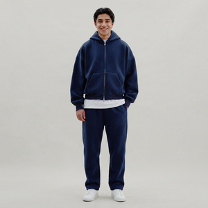 French Terry 100% Cotton Blend Custom Unisex Heavyweight Winter Sweatpants <b>Hoodies</b> Set Men Zipper Vintage 600gsm <b>800gsm</b> Quick - Product Image 1