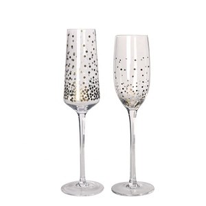 Copa de regalo creativa transparente para champán y vino, flauta elegante con calcomanías doradas, pequeño MOQ, cristalería brillante - Product Image 1