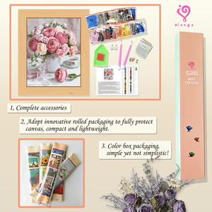 Kit de Peinture Diamant DIY, Perles Rondes, Strass en Cristal, Bouquet de Fleurs, Tableau Rectangulaire Encadré, Art Mural Classique 43x54cm - Product Image 3