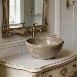 Lavabo en marbre Emperador moderne sur mesure, en <span class=keywords><strong>pierre</strong></span> naturelle, pour salle de bain, hôtel, chambre à coucher - Product Image 5
