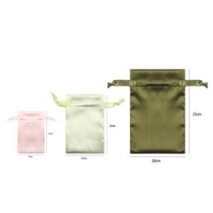 Sac à cordon en soie de haute qualité, personnalisé avec logo imprimé, imperméable, petit format, pochette en satin marron pour emballage de perruques et bijoux - Product Image 2