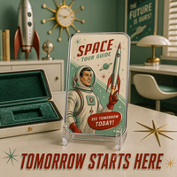 Tarjetas Coleccionables Metálicas Impresas con Diseño Espacial Atómico, Retro, Astronauta, Cohete, Robot, OVNI, Souvenir, Venta al Por Mayor