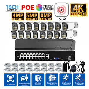 ชุดกล้องวงจรปิด TSEye 16CH POE NVR ความละเอียด 4K 8MP มาตรฐานกันน้ำ IP66 สำหรับภายนอกอาคาร พร้อมระบบเสียงสองทาง กล้องทรงกระบอก ระบบรักษาความปลอดภัยและการเฝ้าระวัง - Product Image 1