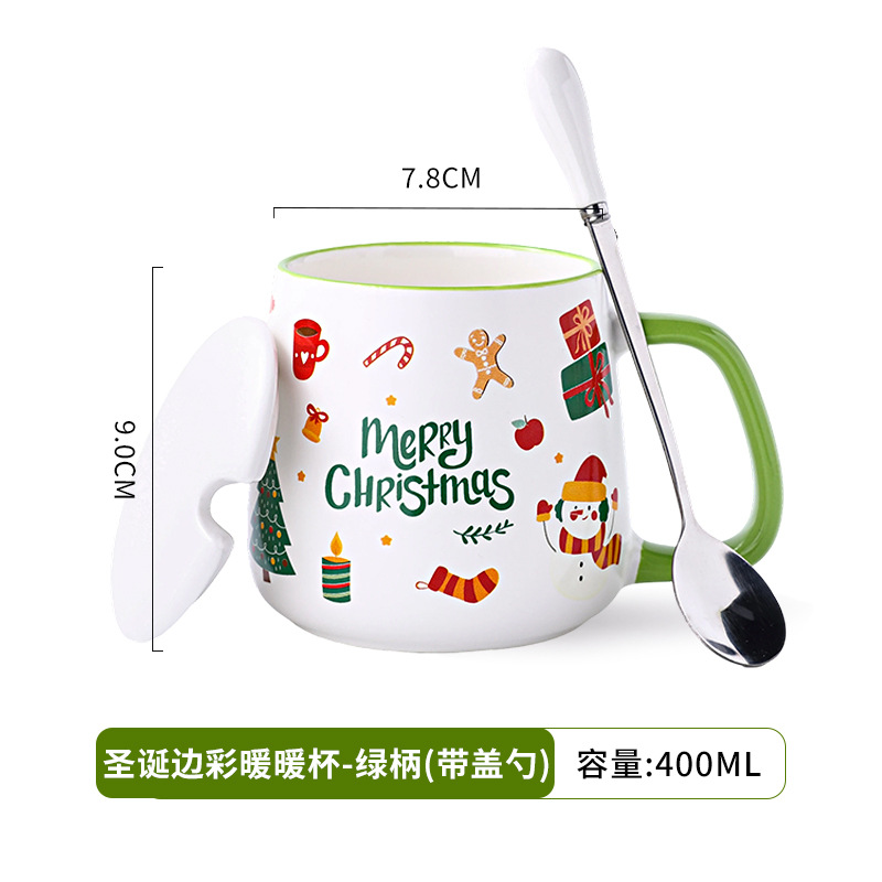 Noël (tasse chaude à anse verte avec couvercle et cuillère)