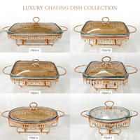 Plat de service en verre fumé QY 2L 3L avec cadre or rose, chauffe-plat transparent pour buffet, idéal pour hôtels, mariages et traiteurs