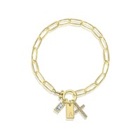 Nouveau bracelet pour femme, style chaîne satellite et maillons trombone, avec breloques croix et lettres en zircon, design professionnel/de bureau