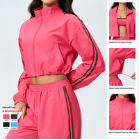Ensemble veste et short de tennis pour femme, coupe courte, col montant, fermeture éclair frontale, coupe-vent, léger, séchage rapide, poches zippées, personnalisable avec marque privée