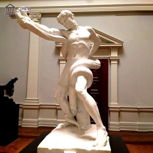 Statua Classica in Marmo Naturale, Scultura Greca di Uomo che Combatta con Serpente - Product Image 3