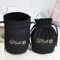 Sac à cheveux pour perruque en velours à fond rond noir imprimé de logo personnalisé Luxuyr Cosmétique Cadeau Bougie Emballage Poussière Pochette en velours