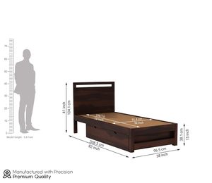 Cama individual de madera maciza de Sheesham de primera calidad con cama nido extraíble, acabado en nogal miel natural, colección a precio mayorista. - Product Image 4
