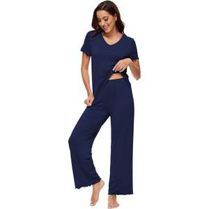 Ensemble de pyjama doux pour femmes personnalisé, manches courtes, viscose bambou, vêtements de nuit légers, coupe ample, S-XXL - Product Image 2