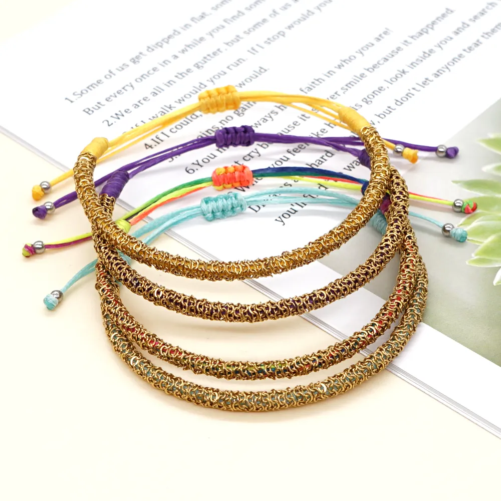 Go2BoHo Gelang Kabel Penutup Rantai Berlapis Emas, Perhiasan Gelang Ins Warna-warni untuk Wanita