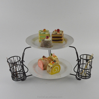Ensemble de plateaux de service en céramique, de couleur noire, avec support métallique, présentoir pour buffets, 7 pièces