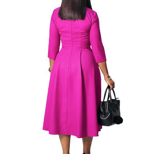 D529 ultimo Design autunno signore abiti da ufficio donna Casual elegante tinta unita pieghettato abiti africani per <span class=keywords><strong>abbigliamento</strong></span> donna - Product Image 6