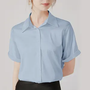 2024 Wholesale Ladies Chiffon Shirt Women Fashionable Delicate Top Short Sleeve Elegant Business Office Blouse