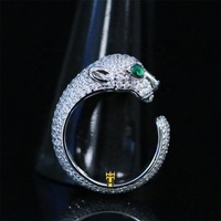 Tête d'animal de style Hip hop plaqué or 18k, pavé complet brillant cz léopard anneau de doigt réglable