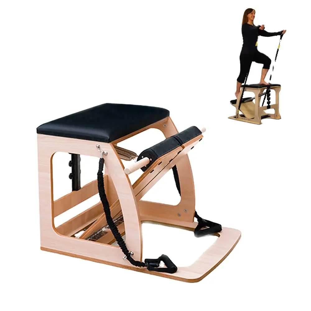 TOPKO Pilates sandalye bölünmüş pedalı stabilite sandalye kolları ile meşe ahşap dengeli sandalye