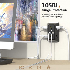 ปลั๊กพ่วงป้องกันไฟกระชากมาตรฐาน US/EU 1050J 1875W 10-in-1 พร้อมเต้ารับ 6 ช่อง และพอร์ต USB 4 ช่อง ติดผนังได้ - Product Image 4