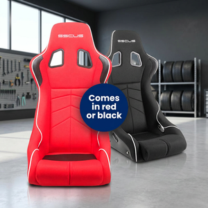 SSCUS D1-FABRIC Full Bucket Seat Red/<b>Black</b> Fabric Sport Style Universal Fit Car Seat - Product Image 1