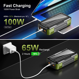 Banco de Energía Solar de 73200 mAh y 100 W con Manivela, Cables Integrados, 65 W Tipo C, QC 3.0, <span class=keywords><strong>Batería</strong></span> <span class=keywords><strong>Portátil</strong></span> de 40000 mAh para Laptop - Product Image 4