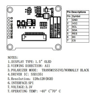 Penjualan pabrik 1.5 inci 128x128 128*128 warna modul Tampilan OLED dengan antarmuka SSD1351 SPI untuk produk Digital