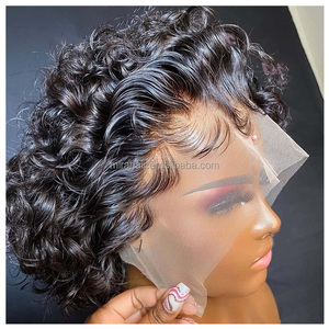 Promotion des cheveux bouclés courts brésiliens perruques courtes bouclées <span class=keywords><strong>oreille</strong></span> à <span class=keywords><strong>oreille</strong></span> dentelle frontale pas cher court coupe Pixie court bouclé Bob perruque - Product Image 2