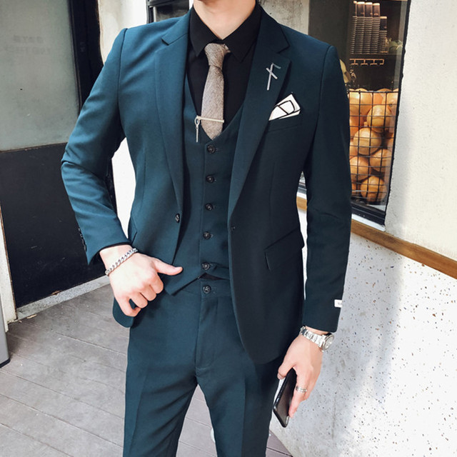 Quality Men's 3 piece Retro British Slim Fit Striped Suit Set Stylish Plaid Blazer vest pant with Single Breasted for wedding
