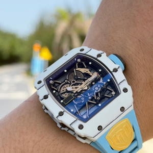 Reloj Automático de Fibra de Carbono para Hombre, Estilo RM, Resistente al Agua, con Correa de Goma Azul Claro - Product Image 2