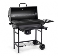 Barbecue noir pour la cuisson en plein air, le camping, les pique-niques, barbecue en acier pour la cour, barbecue au charbon de bois avec roues et étagères