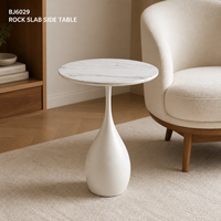 Table basse moderne en dalle de roche blanche, piétement en fer sculptural, portable, écologique, pour salon, hôtel, OEM ODM, directement de l'usine