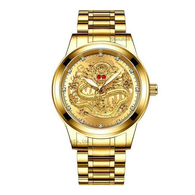 Laipute Custom Luxury Waterproof Dragon Face Fashion Watch  Golden Dragon  Stainless Steel Dial Quartz Movement Alloy Watch