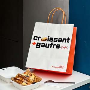 Sac fourre-tout en papier kraft biodégradable et écologique pour gâteaux, desserts, pains, croissants à emporter avec logo imprimé - Product Image 4