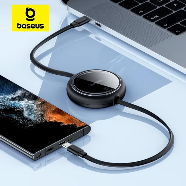Baseus Retractable 100W USB C Cable For iPhone 15 Plus Pro Max Fast Charger Cable For MacBook iPad Type C For Xiaomi Samsung