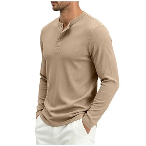 Camiseta Henley de <span class=keywords><strong>Manga</strong></span> <span class=keywords><strong>Larga</strong></span> para <span class=keywords><strong>Hombre</strong></span>, Estilo Vintage, Color Liso, Talla Grande, Tejido Grueso, Corte Holgado, Casual, Transpirable y con Cuello Acanalado - Product Image 3