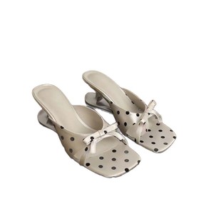 Sandali con Fiocco a Pois da <span class=keywords><strong>Donna</strong></span>, <span class=keywords><strong>Scarpe</strong></span> Open-Toe con Tacco Medio per Esterni, Modello One-Slip - Product Image 1