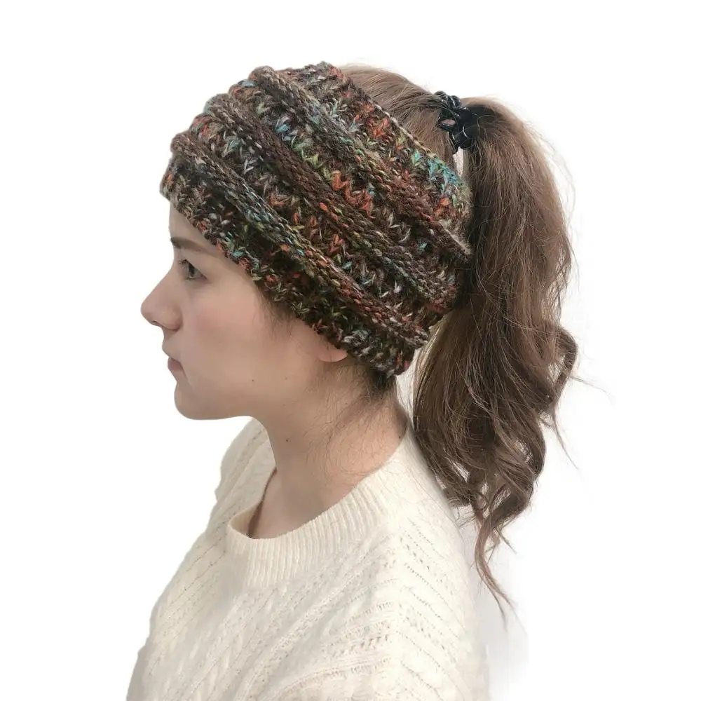 N887 Women Knitted turban hat wrap Headscarf Hair Band Headwear Stretchy headband Bun hat bonnet Beanie bandanas