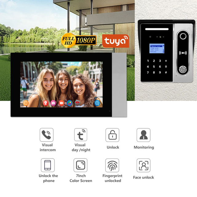 Intelligent Ringbell Monitor Fingerprint Face Id Unlock Smart Intercom Doorbell Camera 4 Wire Video Door Phone