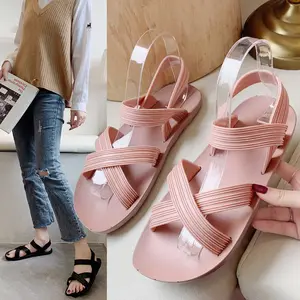 Sandal Romawi Retro Baru Musim Panas Sepatu Pantai Kasual Tali Silang Sepatu Jelly Datar Sederhana